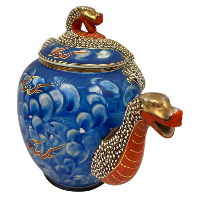Mid-20th Century Japanese Kutani Blue Moriage Dragonware Teapots Set For Sale In Los Angeles - Image 6 of 12