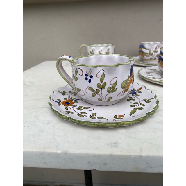 1920s French Faience Cups & Saucers - Set of Four For Sale - Image 4 of 7