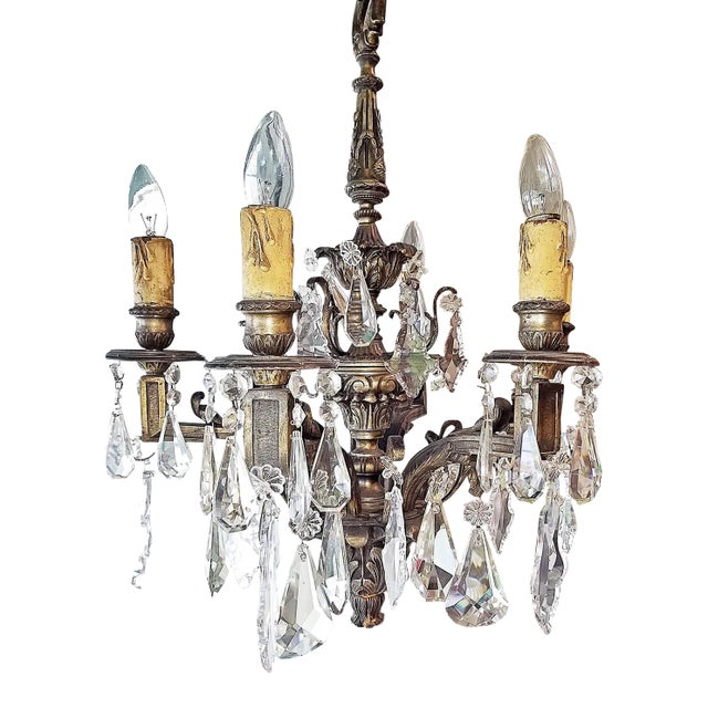Late 19th Century French Nickel on Bronze Crystal Chandelier Fixture For Sale