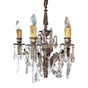 Late 19th Century French Nickel on Bronze Crystal Chandelier Fixture