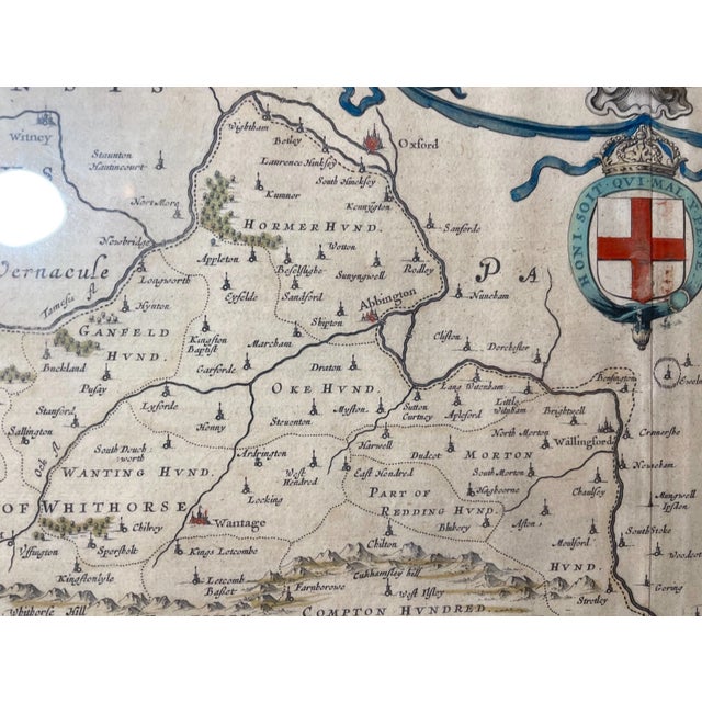 Illustration Rare Original Antique Hand Colored European Map Berkshire Blaeu 1646 2-Sided For Sale - Image 3 of 18