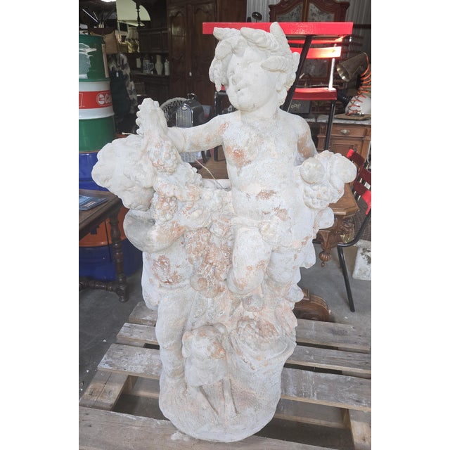 Large Garden Sculpture with Putti and Garlands in Reconstituted Stone, 1950s For Sale - Image 4 of 6