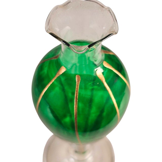 Vintage Hand-Blown Gold & Green Glass Perfume Bottle With Stopper & Dabber – 7.5” For Sale In San Francisco - Image 6 of 8