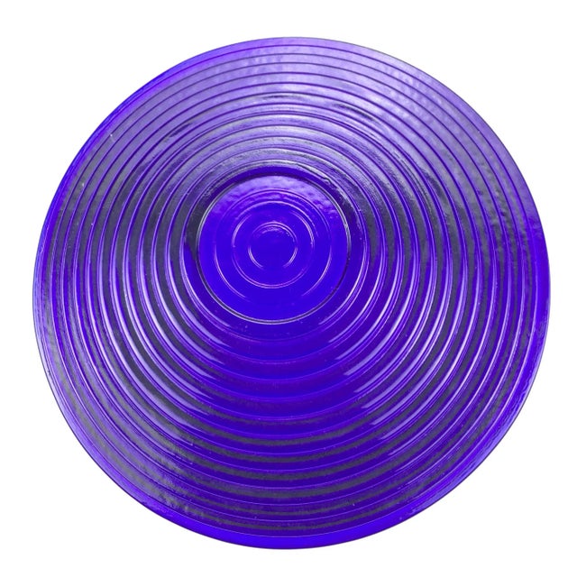 Art Deco Cobalt Blue Ribbed Glass Serving Bowl For Sale - Image 9 of 10