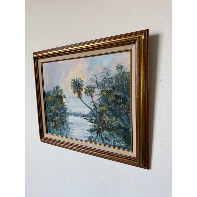 Vintage W. Flosier Tropical Florida Highwaymen Style Oil on Masonite Board – Framed For Sale - Image 4 of 16