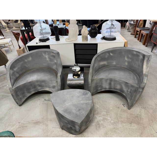 Attributed to Vladimir Kagan for Ralph Pucci Ltd Edition Grey Foundry Chairs and Ottoman For Sale - Image 9 of 15
