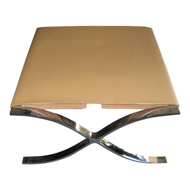 Chrome & Leather Ottoman For Sale