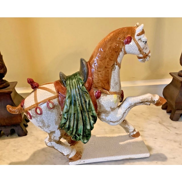 Chinese Large Tany Sancai Style Crackle Glazed War Horse Statue, 17" For Sale In Dallas - Image 6 of 11