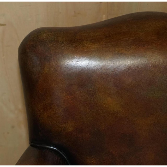 Set of Art Deco Hand Dyed Cigar Brown Leather Club Armchairs For Sale - Image 6 of 18