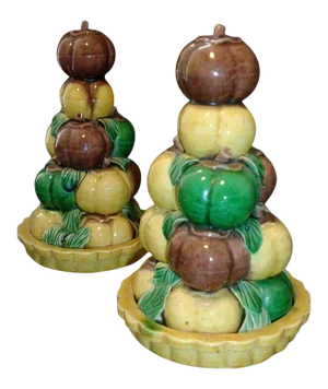 19th Century Chinese Porcelain Altar Temple Fruit Pyramids Kangxi Taste - a Pair