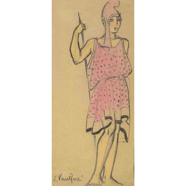 Theatrical Costume is a drawing made by Simone Vaulpré during the early 20th century. Hand signed. Good condition apart...