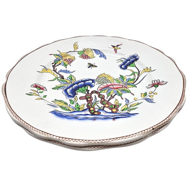 French Provincial Sarreguemines Rouen DV France 9.75” Faience Dinner Plates, Set of Two For Sale - Image 3 of 9