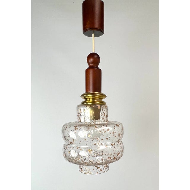 Mid-Century Teak and Glass Pendant Lamp in the Style of Temde, 1960s For Sale - Image 12 of 12