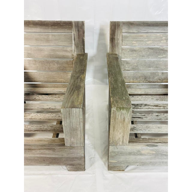 Restoration Hardware Teak Patio Armchairs With Black Cushions, Labeled - Set of 2 For Sale - Image 9 of 18