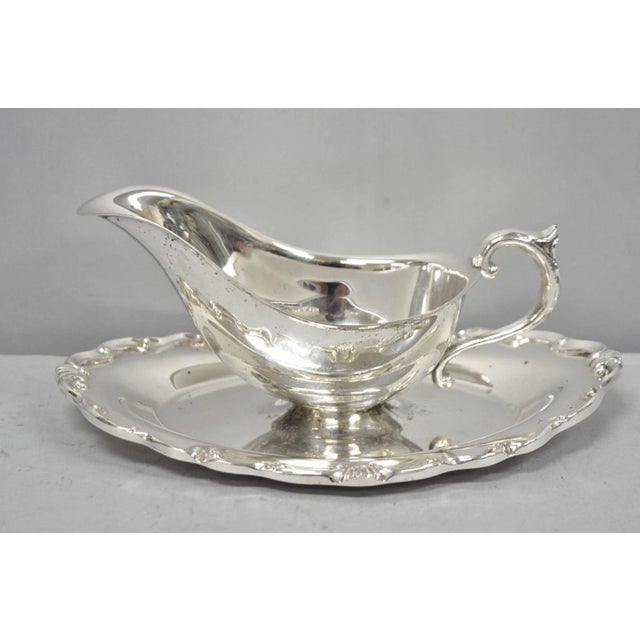 Vintage Victorian Style Silver Plated Gravy Sauce Boat W/ Attached Dish For Sale - Image 9 of 13