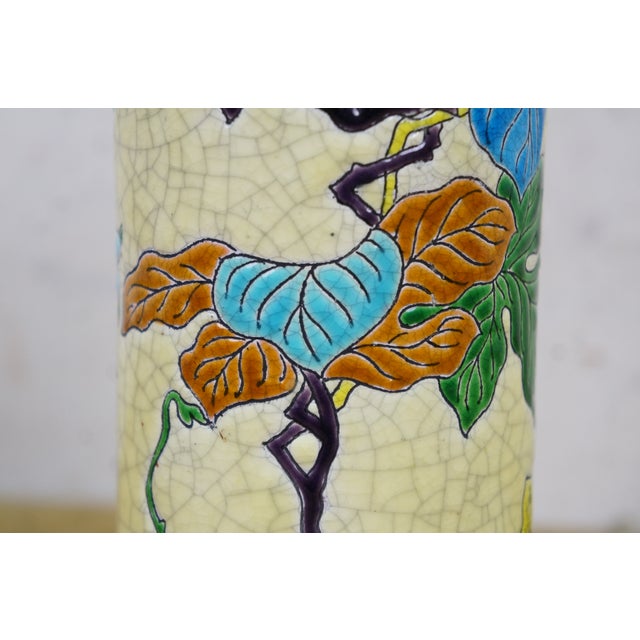 Blue Antique French Longwy Emaux Cloisonne Enamel Grapevine Ceramic Cylinder Vase 7" For Sale - Image 8 of 10