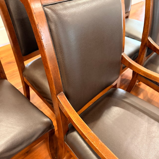 Wood Set of 6 Arhaus Leather Dining Chairs For Sale - Image 7 of 9
