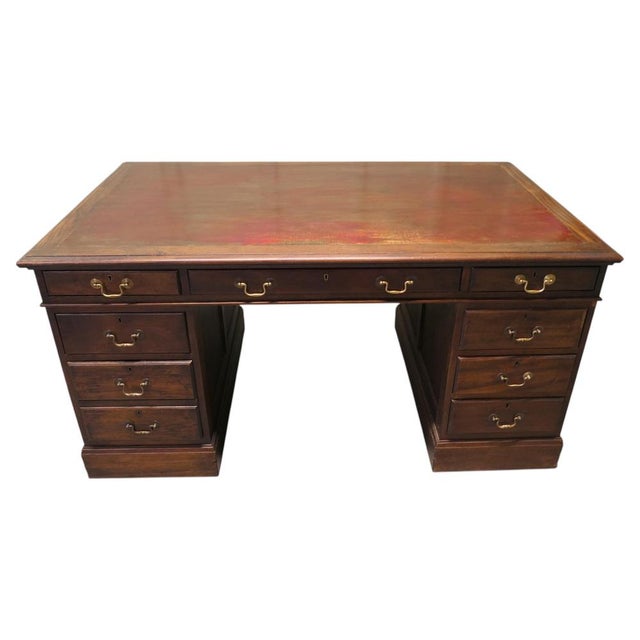 Red Large Victorian Pedestal Desk For Sale - Image 8 of 8