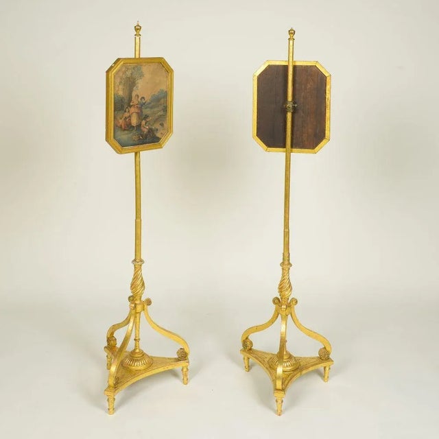 Traditional Pair of Regency Giltwood Pole Screens With Hand-Tinted Engravings For Sale - Image 3 of 10