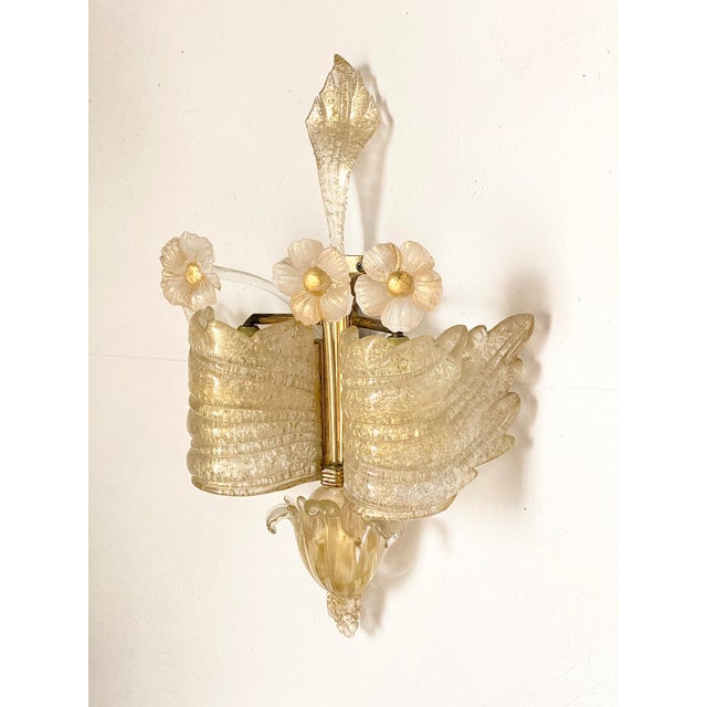 Hollywood Regency Vintage Italian Murano Glass Wall Lights with Gold by Barovier & Toso, 1970, Set of 2 For Sale - Image 3 of 9
