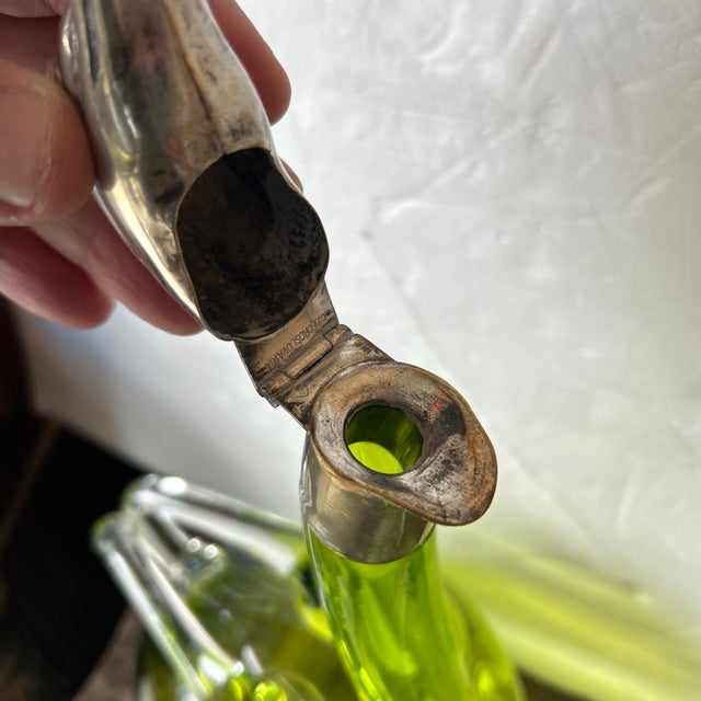 Metal Antique Claret Wine Decanter/Carafe of Light Green Glass and Silver Plate, England For Sale - Image 7 of 12
