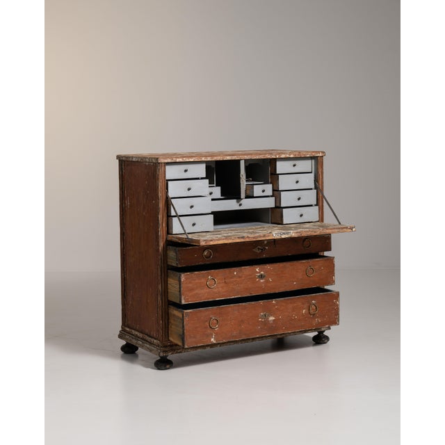 Early 19th Century Swedish Sienna Gustavian Patinated Wood Secretary Desk For Sale - Image 13 of 15