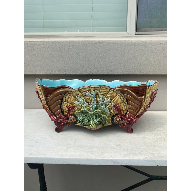 19th Century Large Majolica Shell & Coral Jardiniere Sarreguemines For Sale - Image 11 of 11