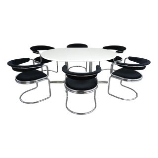 Round Extendable Table and Cantilever Chairs from Läsko, Germany, 1970s, Set of 7 For Sale
