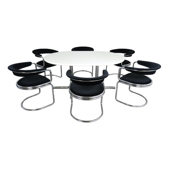 Round Extendable Table and Cantilever Chairs from Läsko, Germany, 1970s, Set of 7 For Sale