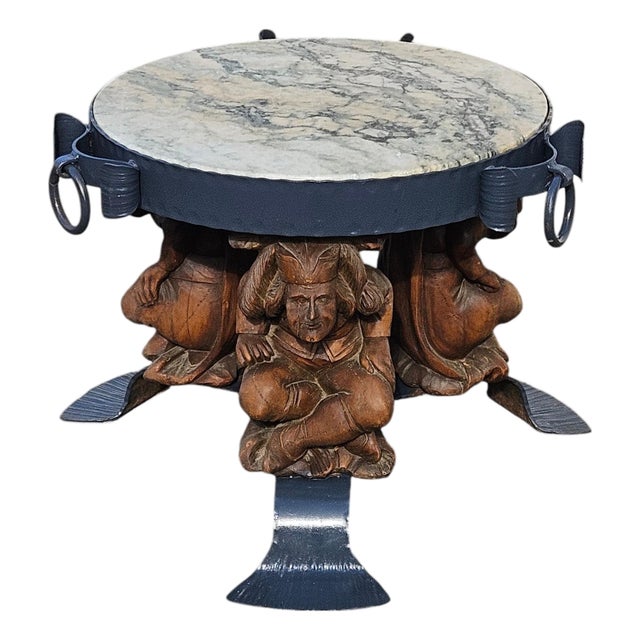 Forged Iron Lounge Table with Marble Top by Jean Maurice Rothschild, 1950s For Sale