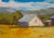 This oil on panel artwork depicts a serene rural landscape, featuring a modest farmhouse nestled among vibrant golden...