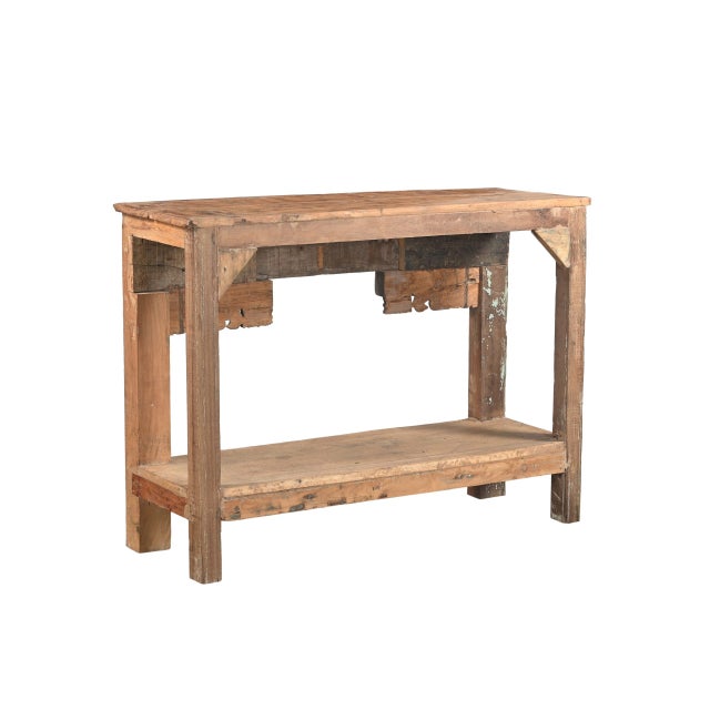 Indian Bleached Teakwood Console Table Constructed From Antique Carvings and Reclaimed Wood For Sale - Image 4 of 4