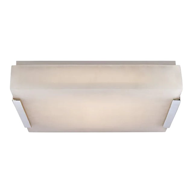 Kelly Wearstler for Visual Comfort Signature Covet Medium Flush Mount in Polished Nickel with Alabaster For Sale