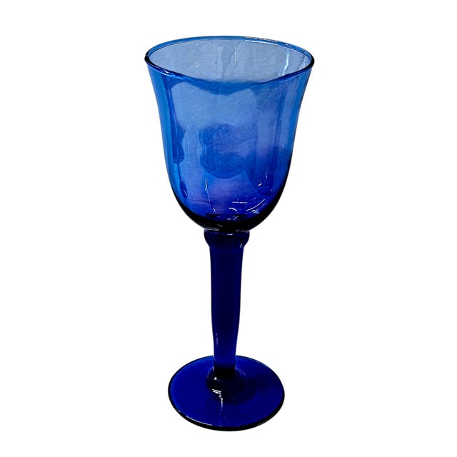 Glass Late 20th Century Mexican Handblown Cobalt Blue Stem Glasses, Set of 9 For Sale - Image 7 of 13