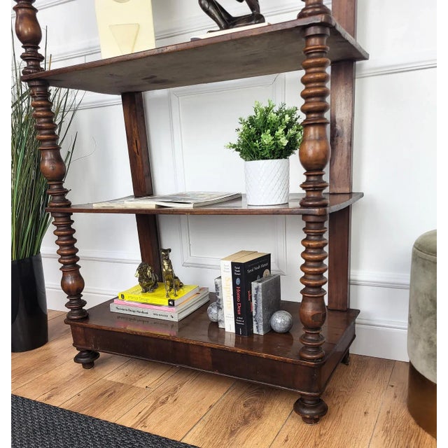 Italian Carved Walnut Wood Three Shelves, 1950s For Sale - Image 6 of 10