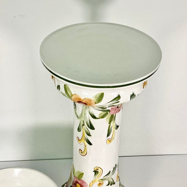 Vintage Majolica Hollywood Regency Art Nouveau Mediterranean Jardine Planter & Stand - Set of 2, Portugal For Sale - Image 9 of 14