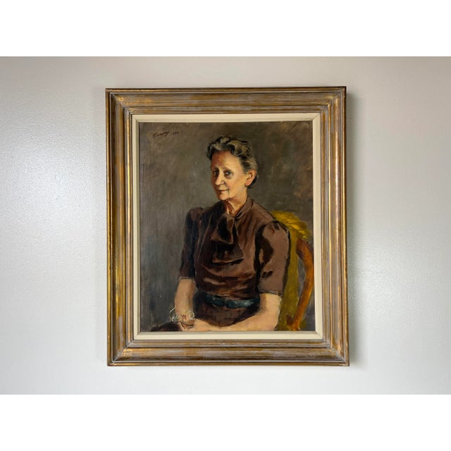 Mid-Century Modern Albert B. Serwazi (American, 1905-1992) Sitting Female Portrait Oil on Canvas Painting, Framed For Sale - Image 3 of 12