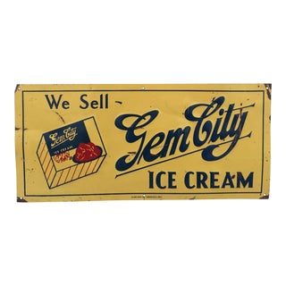 Vintage "Gem City Ice Cream" by Glove Sign Company For Sale