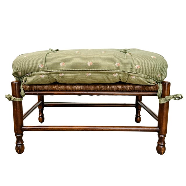 Late 20th Century Custom-Made Country French Ladderback Armchair and Ottoman Set by Calico Corners For Sale - Image 13 of 18