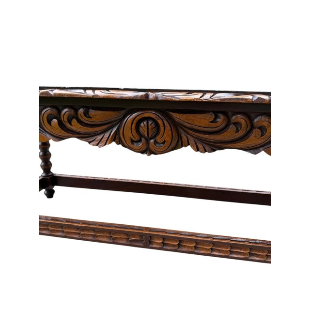 1940s Spanish Baroque Carved Wood Arts & Crafts Hall Bench Seat For Sale - Image 5 of 16