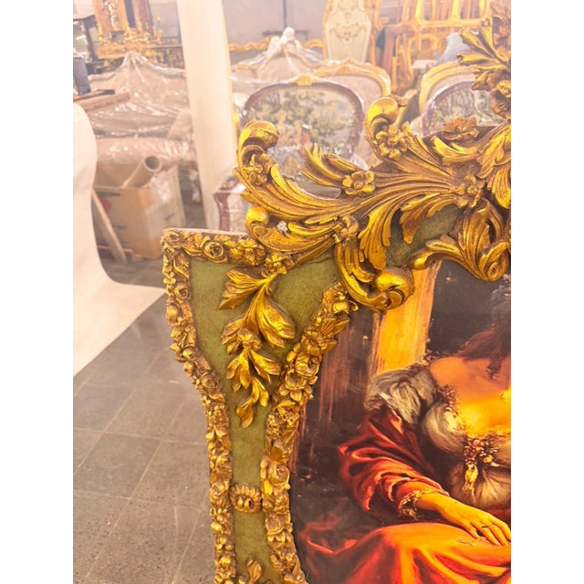 Vintage Grand French Rococo Lady Portrait Wall Art with Sage Green Panels For Sale - Image 4 of 8