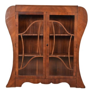 Antique Art Deco Carved Walnut Bookcase or Display Cabinet, Circa 1920s For Sale