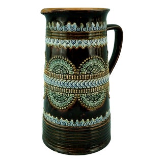 Majolica Ceramic Jug Vase with Bas-Relief from by Royal Doulton Lambeth, England, 19th Century For Sale