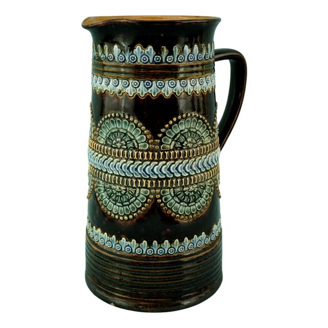Majolica Ceramic Jug Vase with Bas-Relief from by Royal Doulton Lambeth, England, 19th Century For Sale