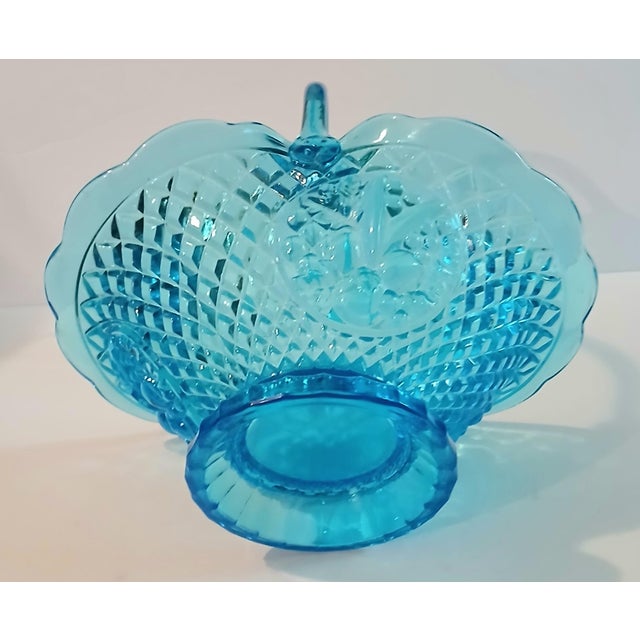 Indiana Glass Company Vintage Indiana Glass Horizon Blue Canterbury Centerpiece Basket For Sale - Image 4 of 7