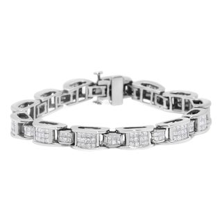 14K White Gold 5.0 Cttw Princess Cut Diamond Invisible Set Alternating Size D Shaped Links Tennis Bracelet (H-I Color, SI2-I1 Clarity) - 7” For Sale