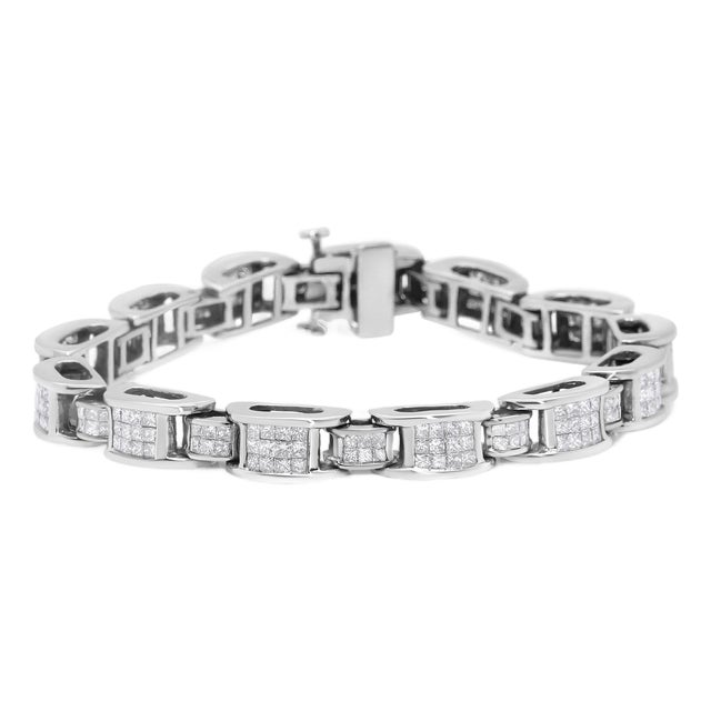 14K White Gold 5.0 Cttw Princess Cut Diamond Invisible Set Alternating Size D Shaped Links Tennis Bracelet (H-I Color, SI2-I1 Clarity) - 7” For Sale