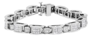 14K White Gold 5.0 Cttw Princess Cut Diamond Invisible Set Alternating Size D Shaped Links Tennis Bracelet (H-I Color, SI2-I1 Clarity) - 7”