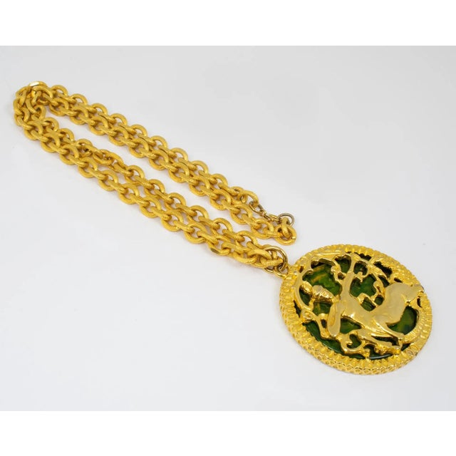 Pauline Rader Gilded Necklace with Green Bakelite Centaur Pendant For Sale - Image 11 of 12