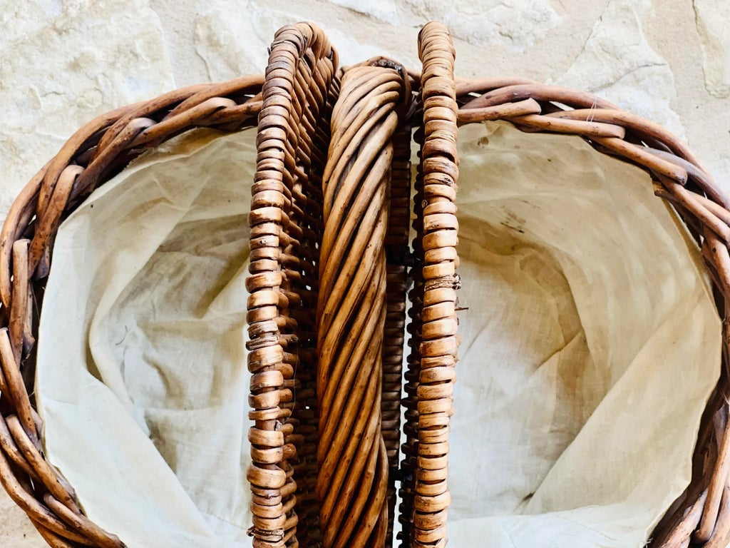 Vintage Leather Strap Split Lid Double Handle Woven Wicker Large Picnic Basket Double Lidded Picnic Basket - Etsy main image 3